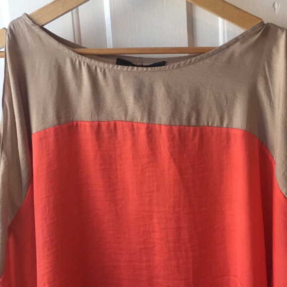 BCBG salmon and tan cut out sleeve blouse - Picture 2 of 5